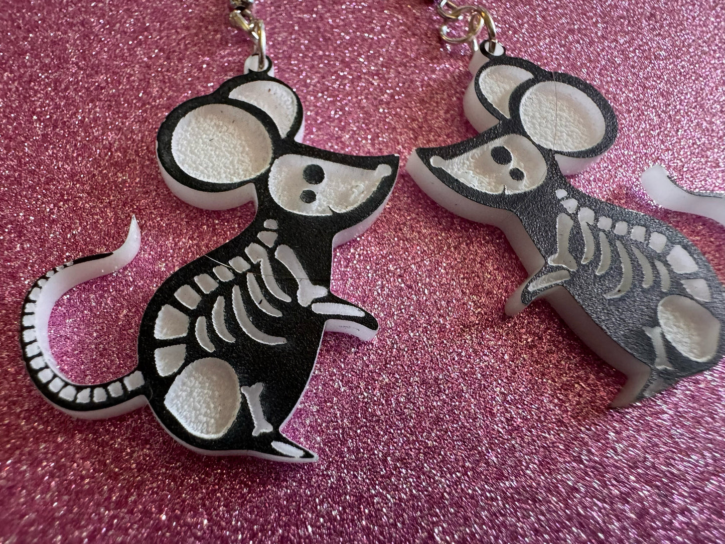Dainty Halloween Mouse Earrings: Laser Cut Acrylic Mice, Rodent Skeleton, Novelty Costume Jewelry, Gag Gift, Best Gifts for Her/Him/Them