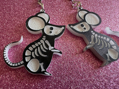 Dainty Halloween Mouse Earrings: Laser Cut Acrylic Mice, Rodent Skeleton, Novelty Costume Jewelry, Gag Gift, Best Gifts for Her/Him/Them