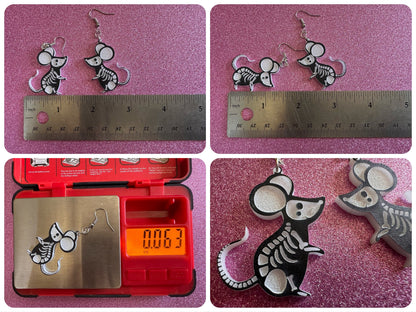 Dainty Halloween Mouse Earrings: Laser Cut Acrylic Mice, Rodent Skeleton, Novelty Costume Jewelry, Gag Gift, Best Gifts for Her/Him/Them