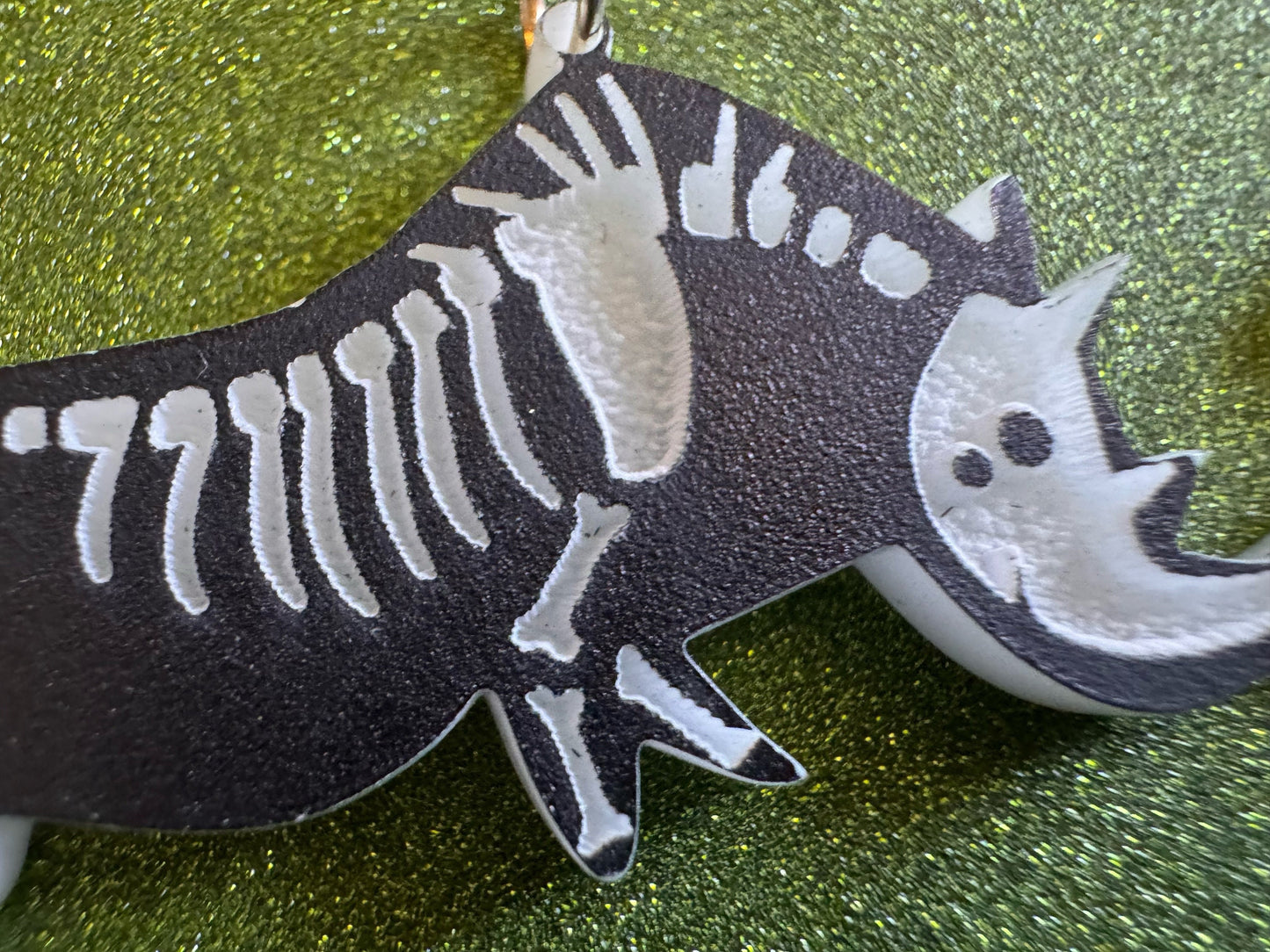 Dainty Halloween Rhino Earrings: Laser Cut Acrylic Rhinoceroses, Skeleton, Novelty Costume Jewelry, Gag Gift, Best Gifts for Her/Him/Them