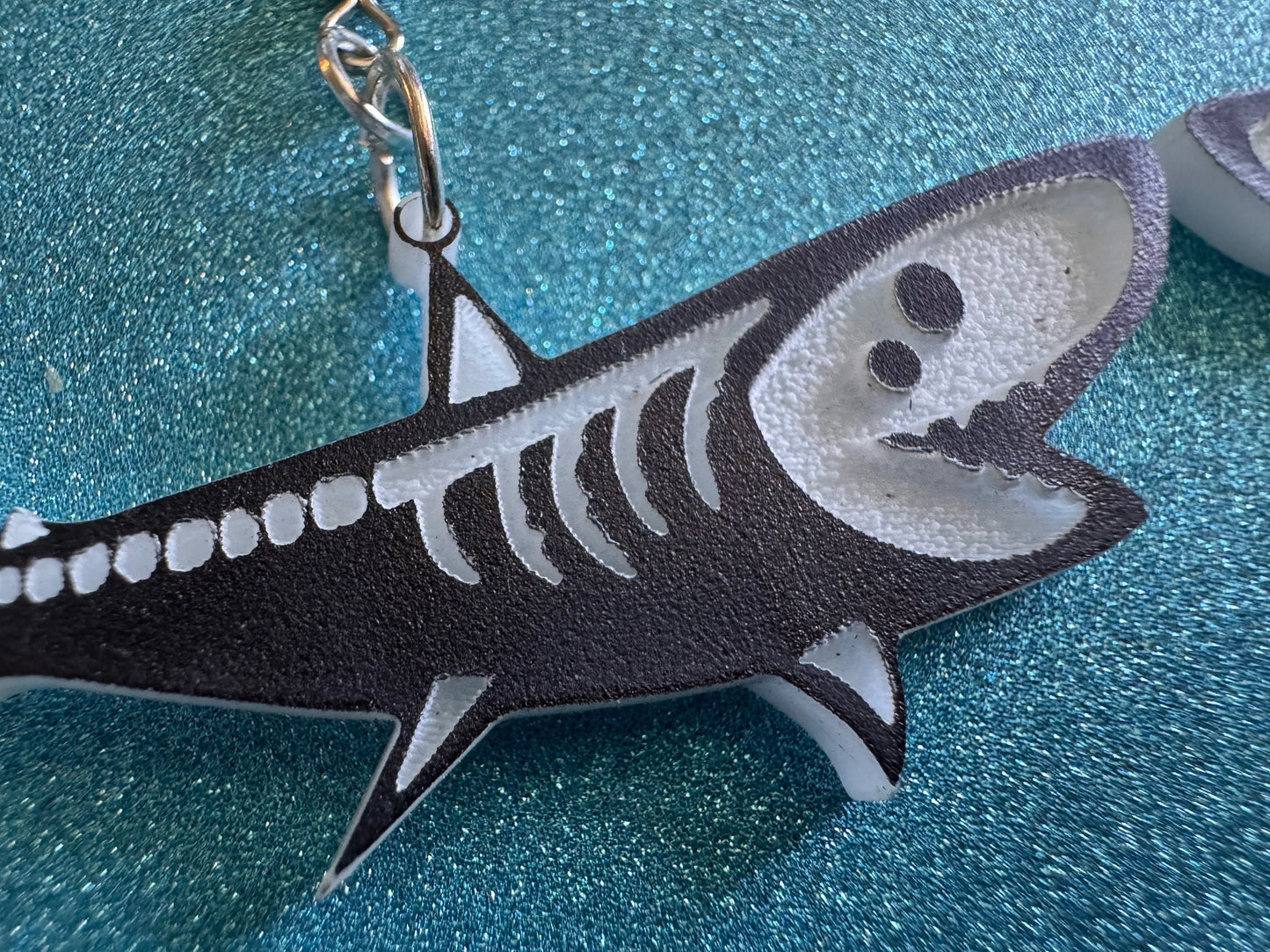Dainty Halloween Shark Earrings: Laser Cut Acrylic Sharks, Fish, Skeleton, Novelty Costume Jewelry, Gag Gift, Best Gifts for Her/Him/Them