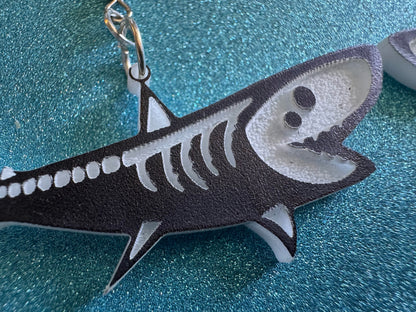 Dainty Halloween Shark Earrings: Laser Cut Acrylic Sharks, Fish, Skeleton, Novelty Costume Jewelry, Gag Gift, Best Gifts for Her/Him/Them
