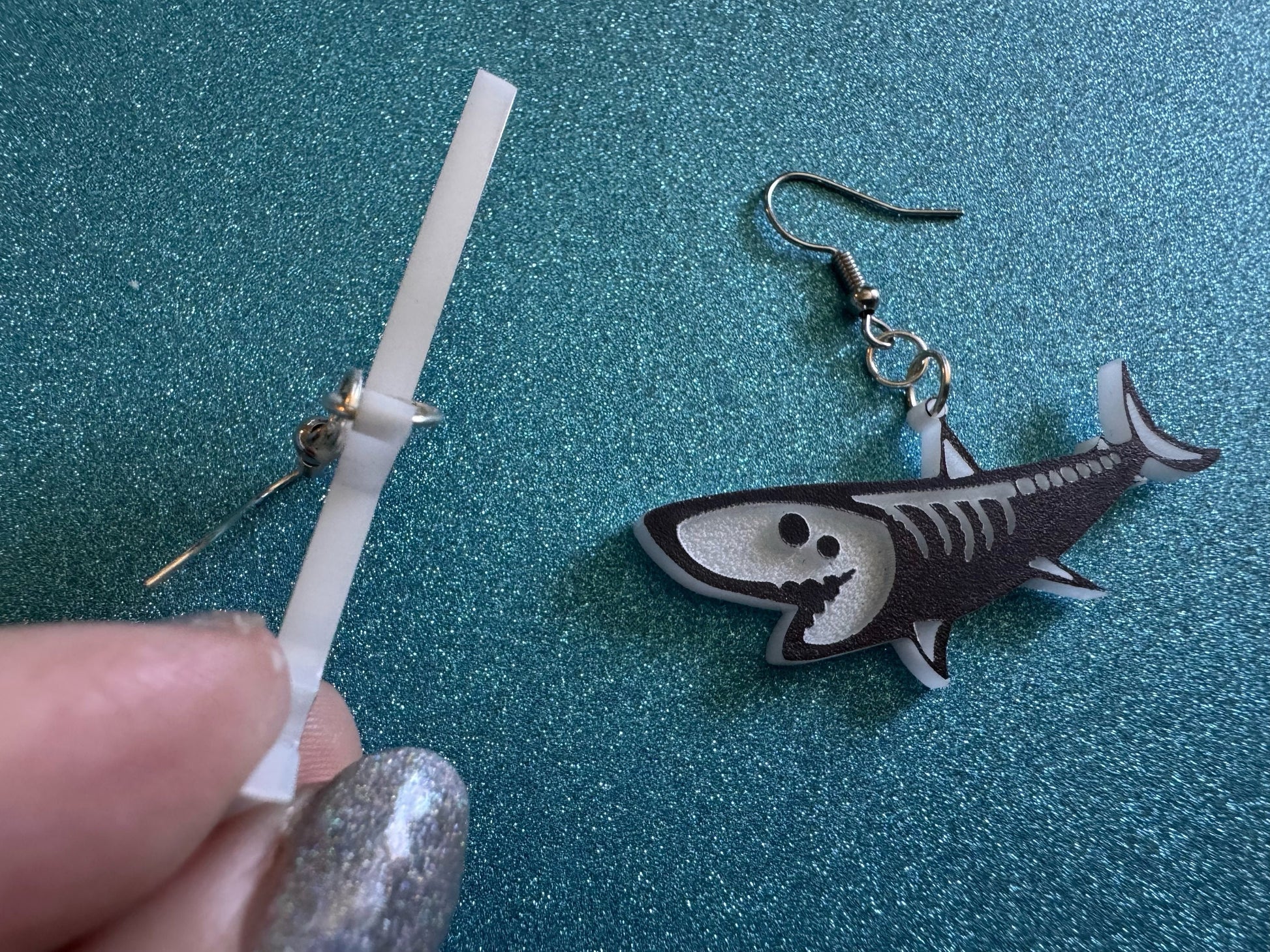 Dainty Halloween Shark Earrings: Laser Cut Acrylic Sharks, Fish, Skeleton, Novelty Costume Jewelry, Gag Gift, Best Gifts for Her/Him/Them