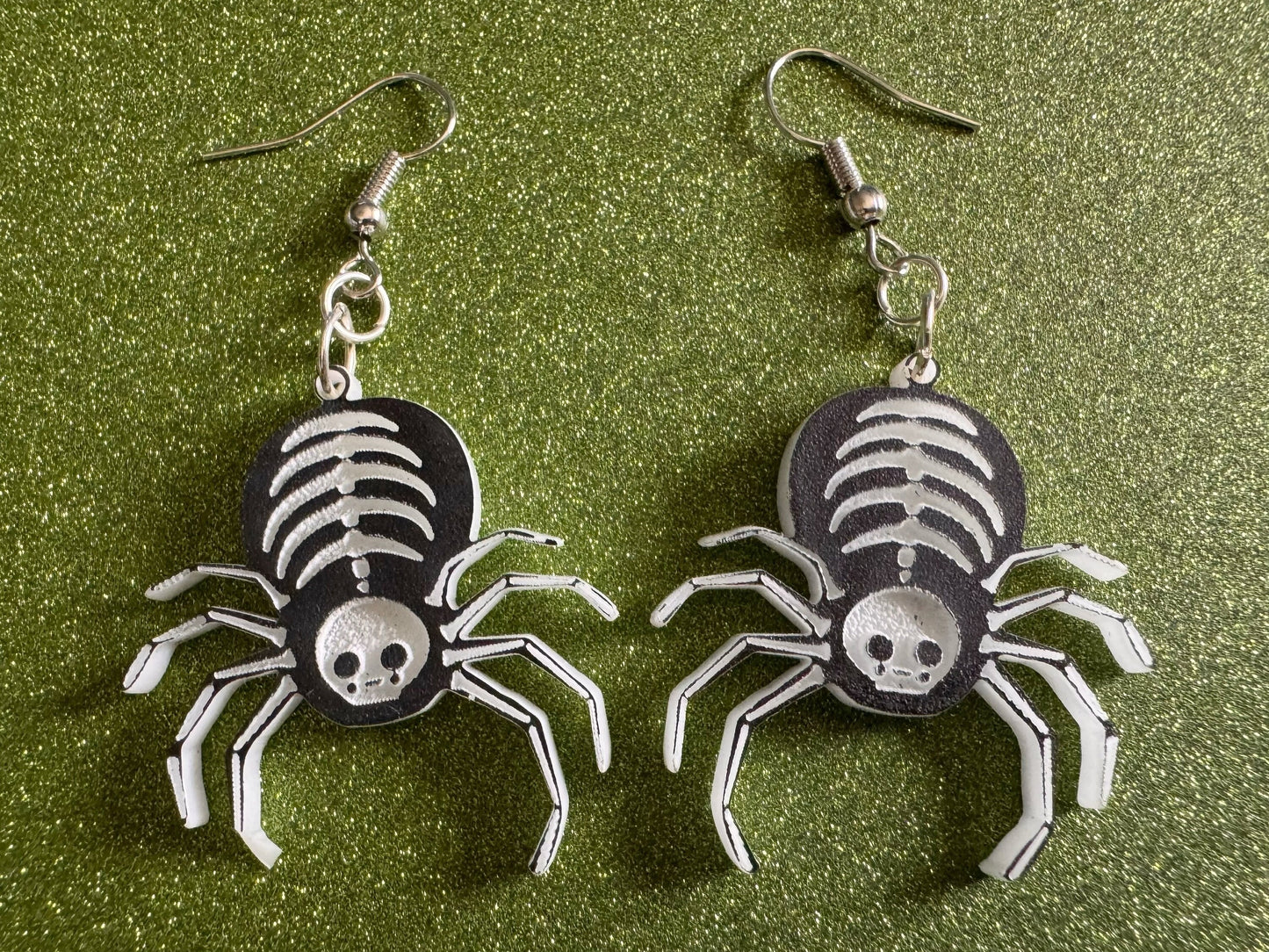 Dainty Halloween Spider Earrings: Laser Cut Acrylic Spiders, Joke Arachnid Skeleton, Novelty, Gag Gift, Best Gifts for Her/Him/Them