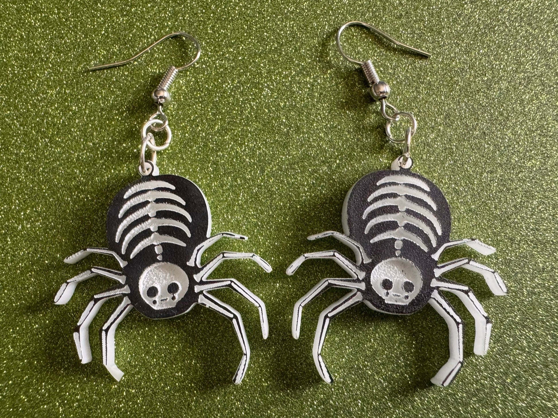 Dainty Halloween Spider Earrings: Laser Cut Acrylic Spiders, Joke Arachnid Skeleton, Novelty, Gag Gift, Best Gifts for Her/Him/Them