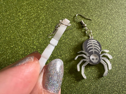 Dainty Halloween Spider Earrings: Laser Cut Acrylic Spiders, Joke Arachnid Skeleton, Novelty, Gag Gift, Best Gifts for Her/Him/Them