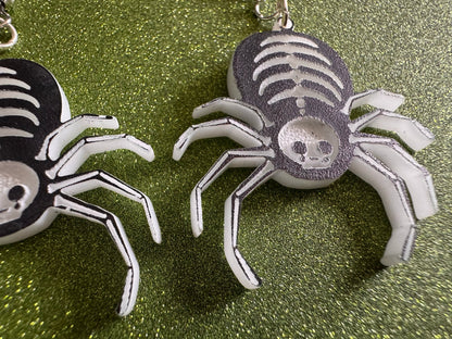 Dainty Halloween Spider Earrings: Laser Cut Acrylic Spiders, Joke Arachnid Skeleton, Novelty, Gag Gift, Best Gifts for Her/Him/Them