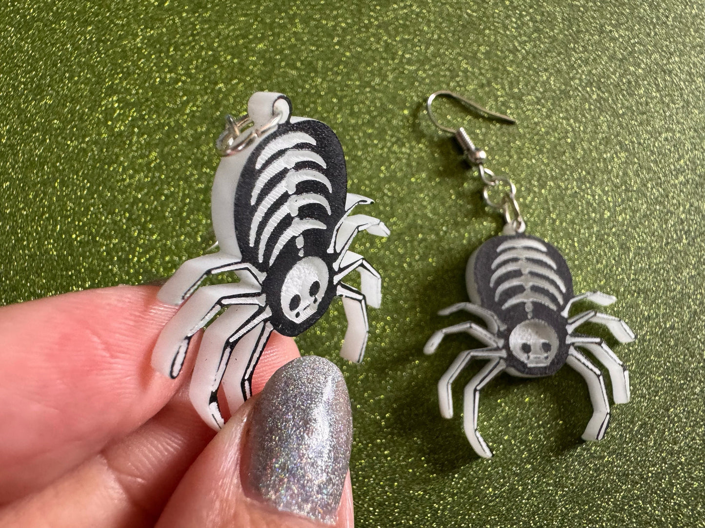 Dainty Halloween Spider Earrings: Laser Cut Acrylic Spiders, Joke Arachnid Skeleton, Novelty, Gag Gift, Best Gifts for Her/Him/Them