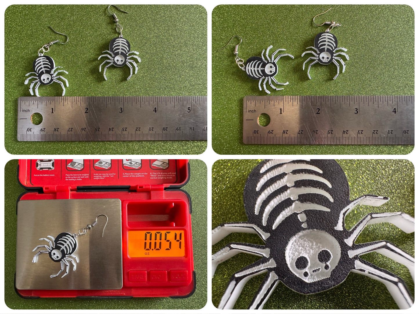 Dainty Halloween Spider Earrings: Laser Cut Acrylic Spiders, Joke Arachnid Skeleton, Novelty, Gag Gift, Best Gifts for Her/Him/Them