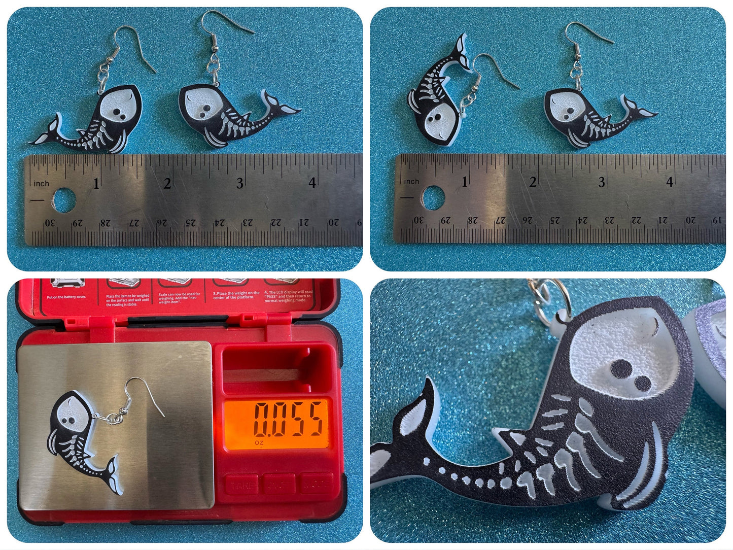 Dainty Halloween Whale Earrings: Laser Cut Acrylic Whales, Fish Skeleton, Novelty Costume Jewelry, Gag Gift, Best Gifts for Her/Him/Them