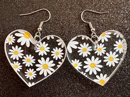 Daisy Earrings: Laser Cut Acrylic Flowers, Floral, Flowers, White Flowers, Bouquet, Plants, Summer, Valentines, Best Gifts for Her/Him/Them