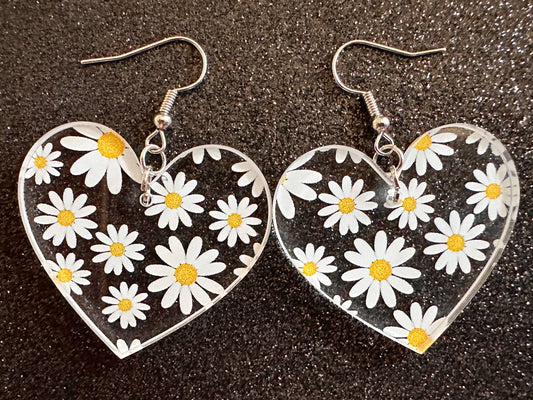 Daisy Earrings: Laser Cut Acrylic Flowers, Floral, Flowers, White Flowers, Bouquet, Plants, Summer, Valentines, Best Gifts for Her/Him/Them