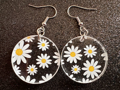 Daisy Earrings: Laser Cut Acrylic Flowers, Floral, Flowers, White Flowers, Bouquet, Plants, Summer, Valentines, Best Gifts for Her/Him/Them