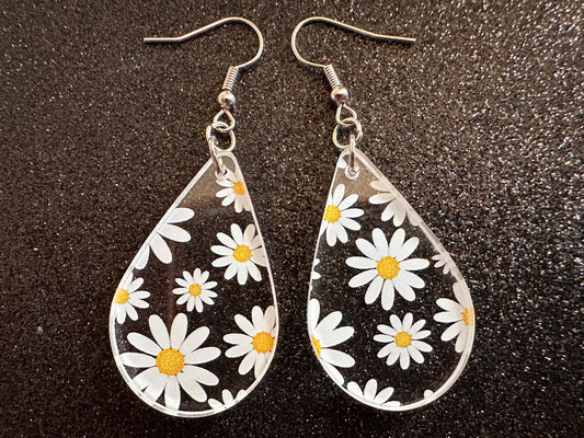 Daisy Earrings: Laser Cut Acrylic Flowers, Floral, Flowers, White Flowers, Bouquet, Plants, Summer, Valentines, Best Gifts for Her/Him/Them