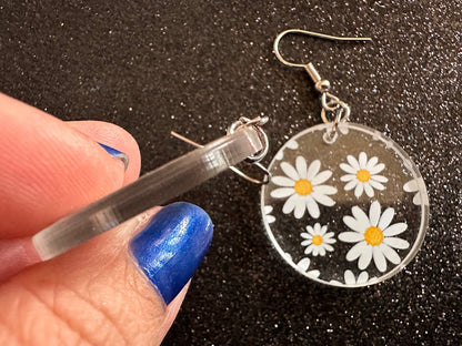 Daisy Earrings: Laser Cut Acrylic Flowers, Floral, Flowers, White Flowers, Bouquet, Plants, Summer, Valentines, Best Gifts for Her/Him/Them