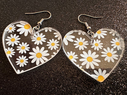 Daisy Earrings: Laser Cut Acrylic Flowers, Floral, Flowers, White Flowers, Bouquet, Plants, Summer, Valentines, Best Gifts for Her/Him/Them