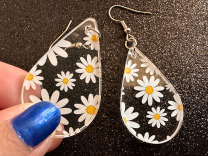Daisy Earrings: Laser Cut Acrylic Flowers, Floral, Flowers, White Flowers, Bouquet, Plants, Summer, Valentines, Best Gifts for Her/Him/Them