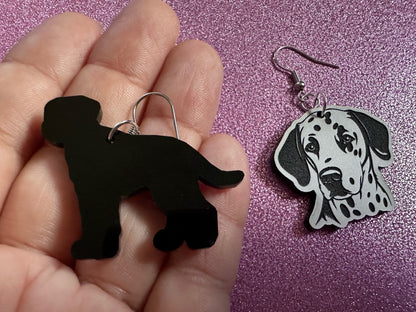 Dalmatian Earrings: Laser Cut Acrylic Dalmatians, Canine, Dogs, Doggo, Spotted Dog, Fireman Dog, Doggy Tails, Best Gifts for Her/Him/Them