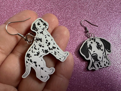 Dalmatian Earrings: Laser Cut Acrylic Dalmatians, Canine, Dogs, Doggo, Spotted Dog, Fireman Dog, Doggy Tails, Best Gifts for Her/Him/Them