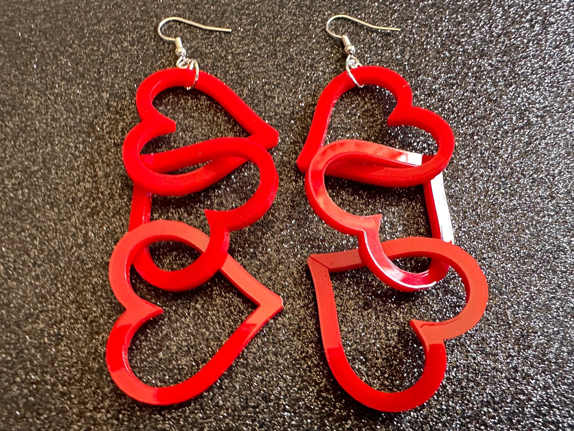 Dangly Heart Chain Earrings: Laser Cut Acrylic Hearts, Love, Valentines Day, Anniversary, Gifts for Her/Him/Them