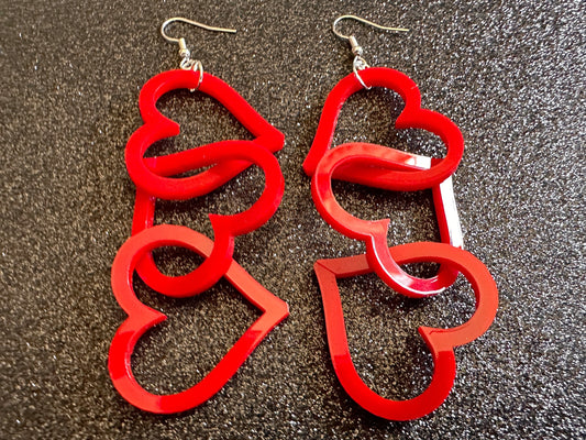 Dangly Heart Chain Earrings: Laser Cut Acrylic Hearts, Love, Valentines Day, Anniversary, Gifts for Her/Him/Them