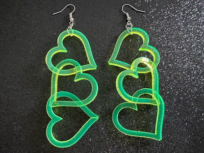 Dangly Heart Chain Earrings: Laser Cut Acrylic Hearts, Love, Valentines Day, Anniversary, Gifts for Her/Him/Them