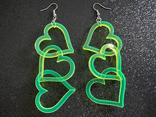 Dangly Heart Chain Earrings: Laser Cut Acrylic Hearts, Love, Valentines Day, Anniversary, Gifts for Her/Him/Them