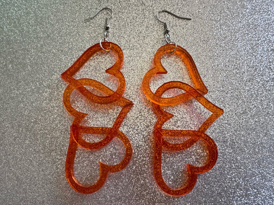 Dangly Heart Chain Earrings: Laser Cut Acrylic Hearts, Love, Valentines Day, Anniversary, Gifts for Her/Him/Them