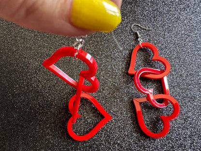 Dangly Heart Chain Earrings: Laser Cut Acrylic Hearts, Love, Valentines Day, Anniversary, Gifts for Her/Him/Them