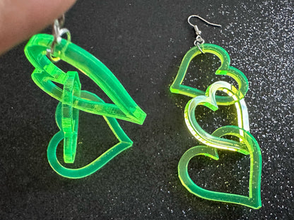 Dangly Heart Chain Earrings: Laser Cut Acrylic Hearts, Love, Valentines Day, Anniversary, Gifts for Her/Him/Them