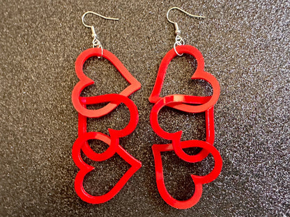 Dangly Heart Chain Earrings: Laser Cut Acrylic Hearts, Love, Valentines Day, Anniversary, Gifts for Her/Him/Them