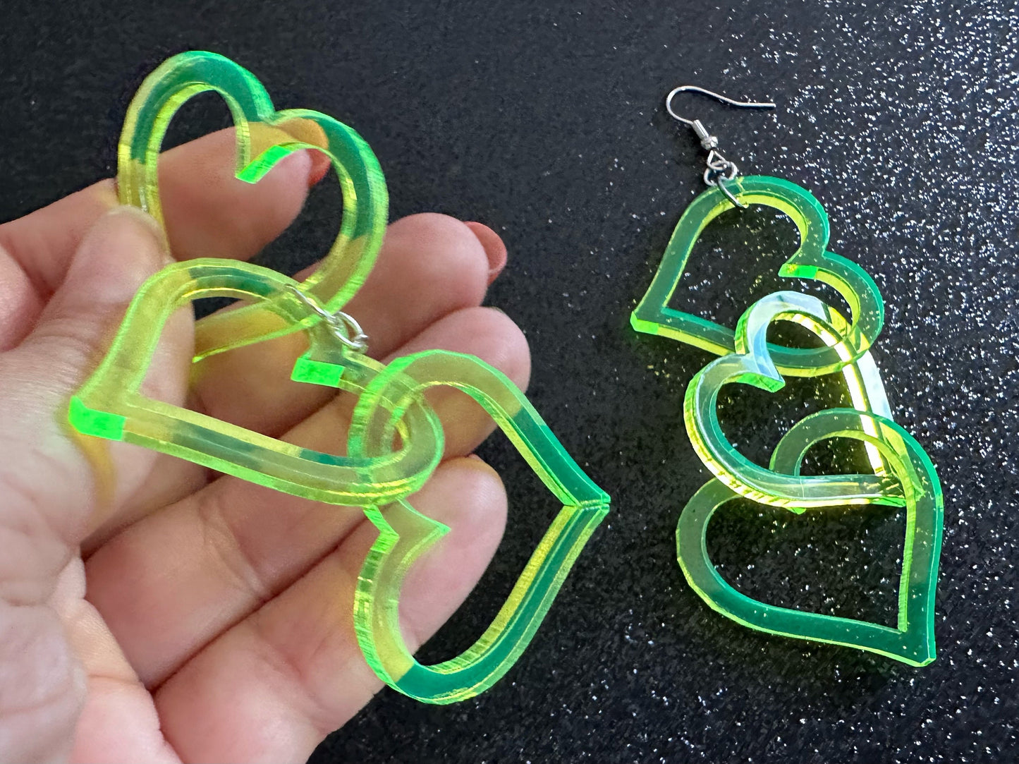 Dangly Heart Chain Earrings: Laser Cut Acrylic Hearts, Love, Valentines Day, Anniversary, Gifts for Her/Him/Them