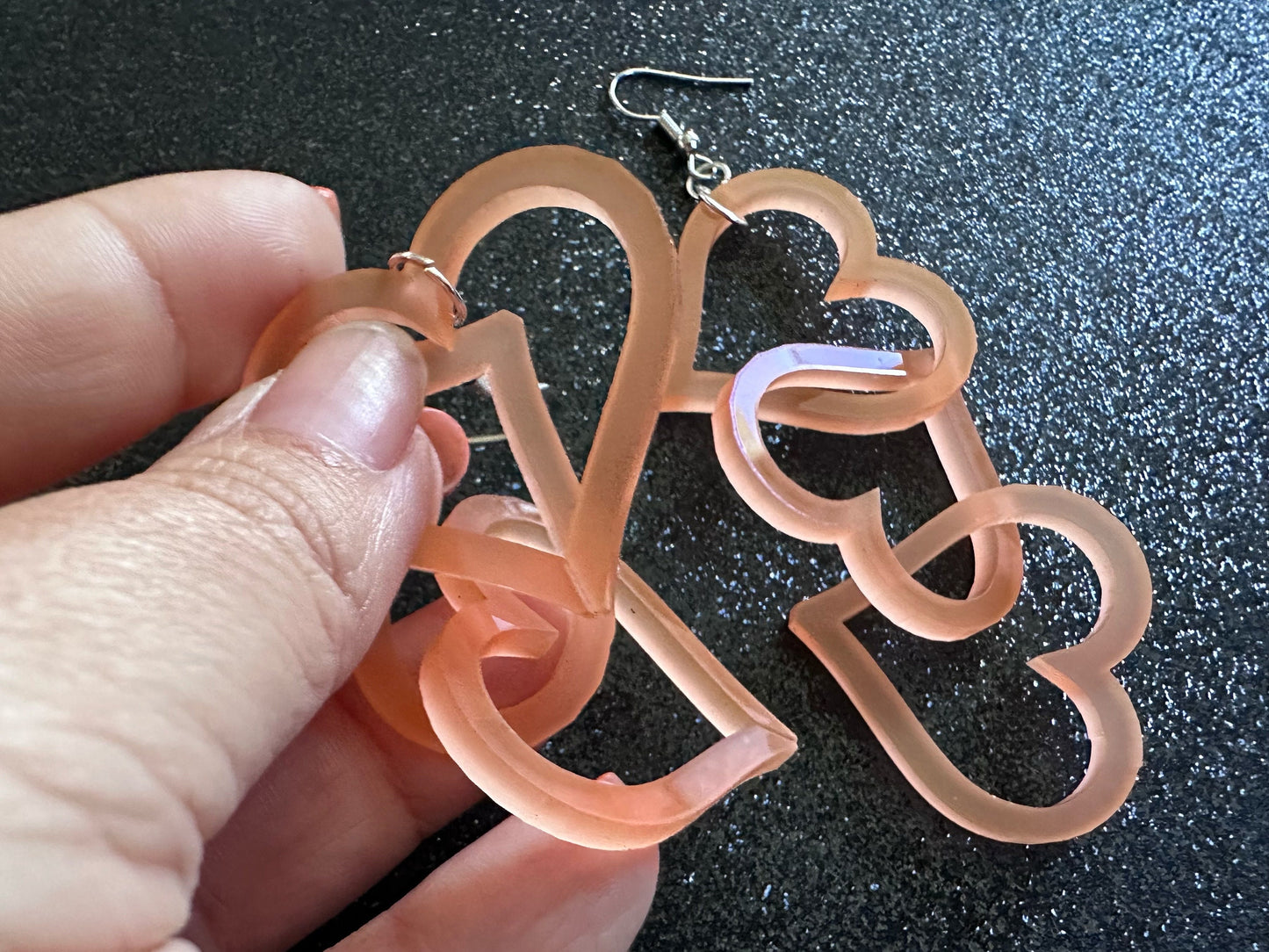Dangly Heart Chain Earrings: Laser Cut Acrylic Hearts, Love, Valentines Day, Anniversary, Gifts for Her/Him/Them