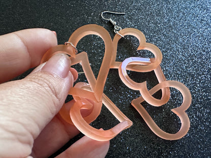 Dangly Heart Chain Earrings: Laser Cut Acrylic Hearts, Love, Valentines Day, Anniversary, Gifts for Her/Him/Them