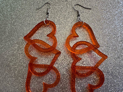 Dangly Heart Chain Earrings: Laser Cut Acrylic Hearts, Love, Valentines Day, Anniversary, Gifts for Her/Him/Them