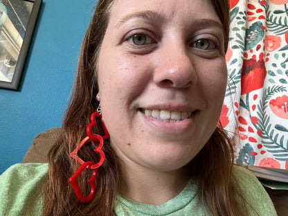 Dangly Heart Chain Earrings: Laser Cut Acrylic Hearts, Love, Valentines Day, Anniversary, Gifts for Her/Him/Them