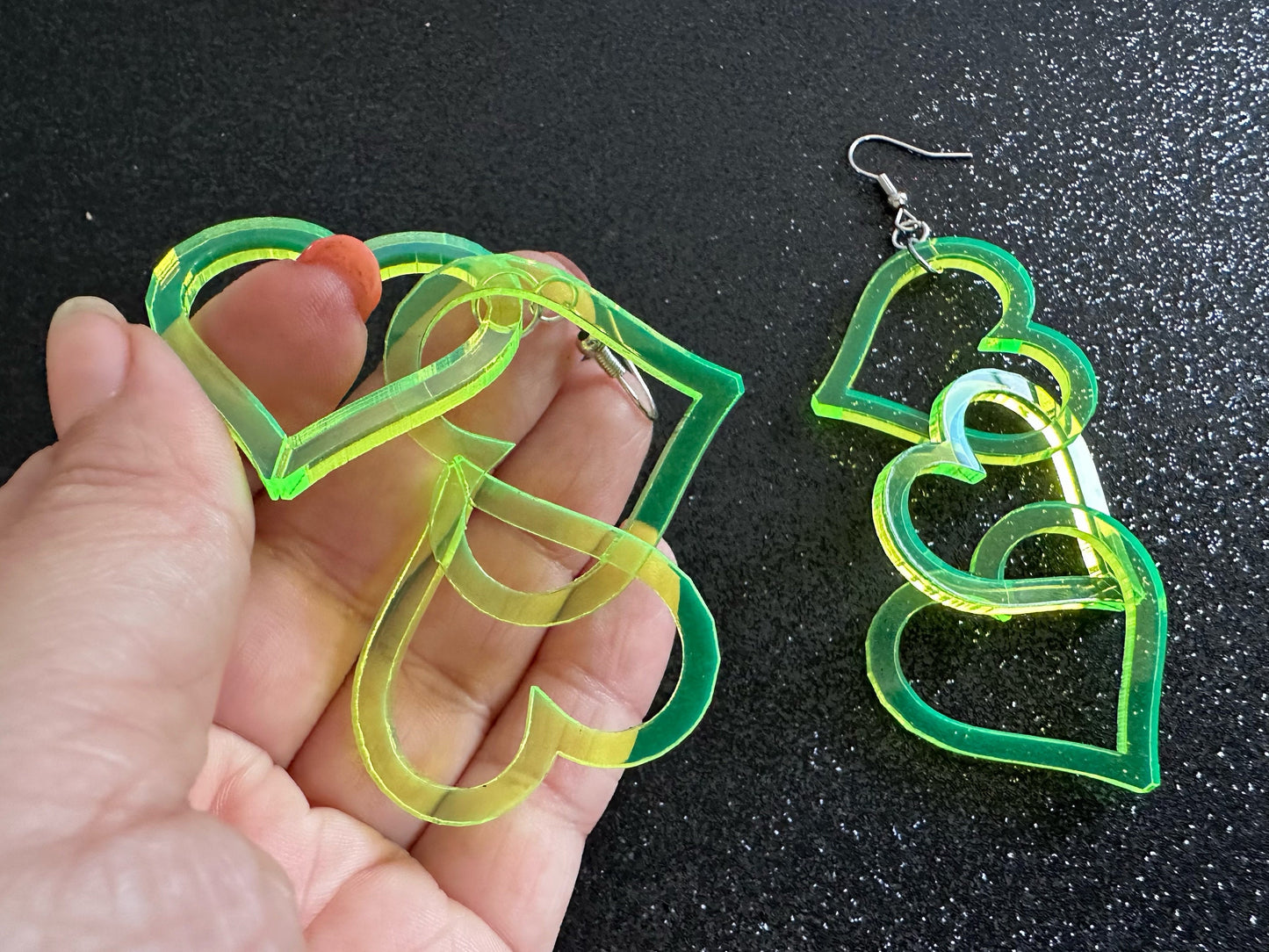 Dangly Heart Chain Earrings: Laser Cut Acrylic Hearts, Love, Valentines Day, Anniversary, Gifts for Her/Him/Them