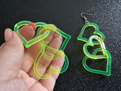 Dangly Heart Chain Earrings: Laser Cut Acrylic Hearts, Love, Valentines Day, Anniversary, Gifts for Her/Him/Them
