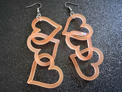 Dangly Heart Chain Earrings: Laser Cut Acrylic Hearts, Love, Valentines Day, Anniversary, Gifts for Her/Him/Them