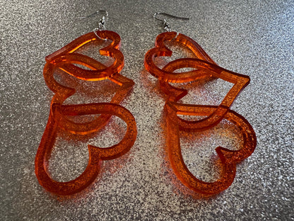 Dangly Heart Chain Earrings: Laser Cut Acrylic Hearts, Love, Valentines Day, Anniversary, Gifts for Her/Him/Them