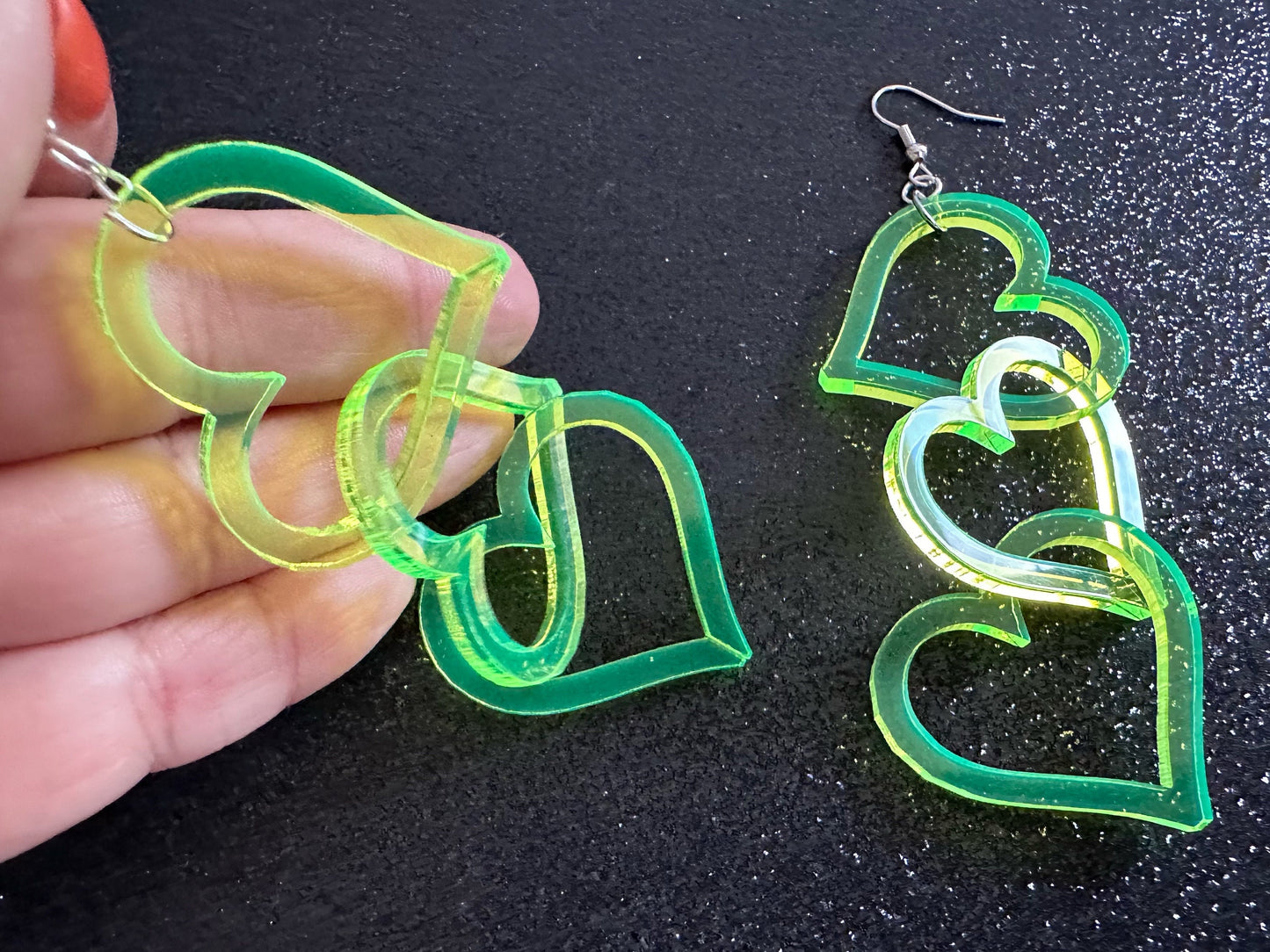 Dangly Heart Chain Earrings: Laser Cut Acrylic Hearts, Love, Valentines Day, Anniversary, Gifts for Her/Him/Them