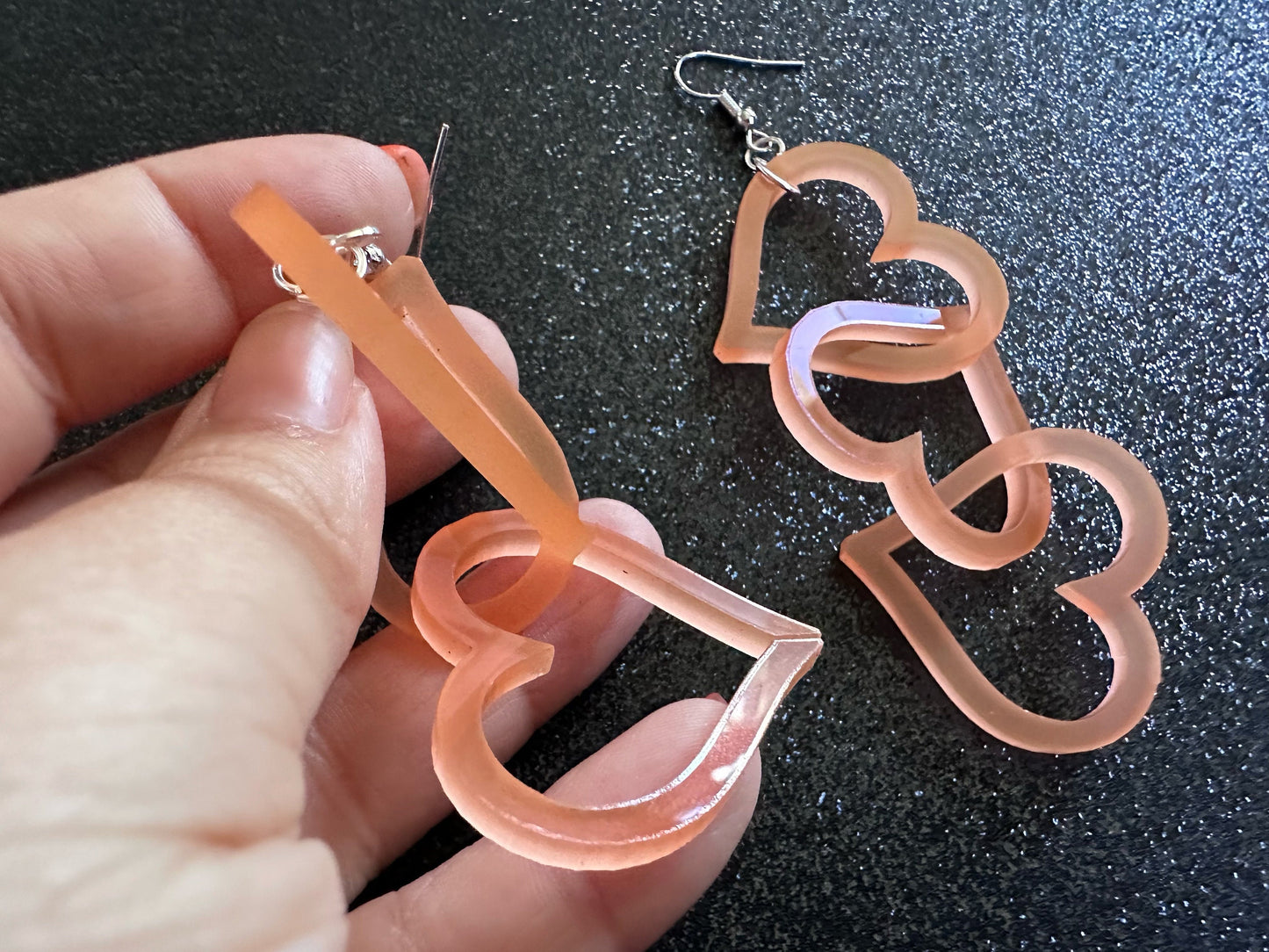 Dangly Heart Chain Earrings: Laser Cut Acrylic Hearts, Love, Valentines Day, Anniversary, Gifts for Her/Him/Them