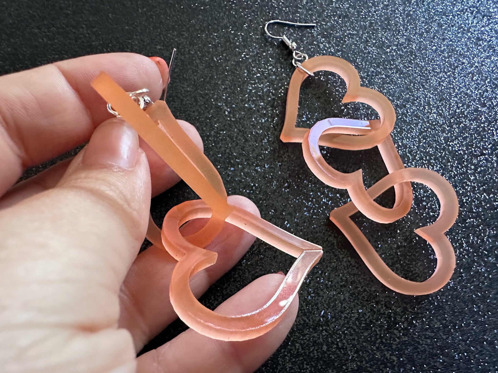 Dangly Heart Chain Earrings: Laser Cut Acrylic Hearts, Love, Valentines Day, Anniversary, Gifts for Her/Him/Them