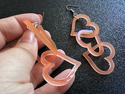 Dangly Heart Chain Earrings: Laser Cut Acrylic Hearts, Love, Valentines Day, Anniversary, Gifts for Her/Him/Them