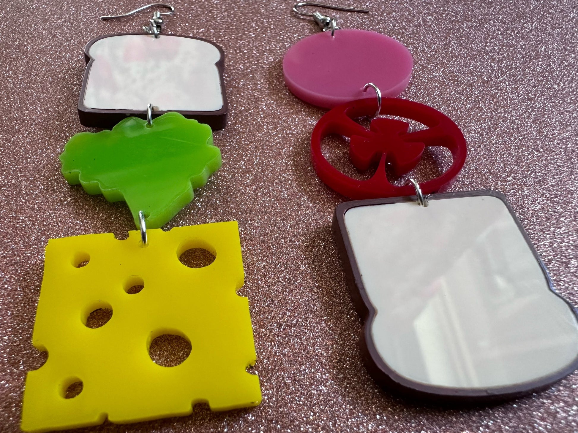 Deconstructed Sandwich Earrings: Laser Cut Acrylic Sammich, Food, Tomato, Cheese, Ham, Slices, Food Earrings, Best Gifts for Her/Him/Them