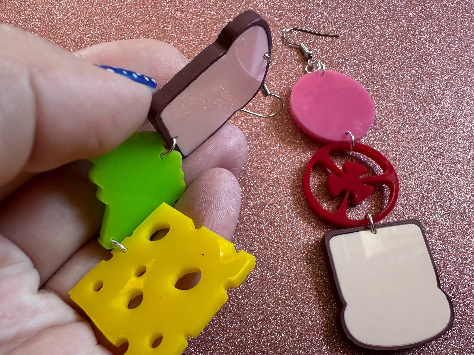 Deconstructed Sandwich Earrings: Laser Cut Acrylic Sammich, Food, Tomato, Cheese, Ham, Slices, Food Earrings, Best Gifts for Her/Him/Them