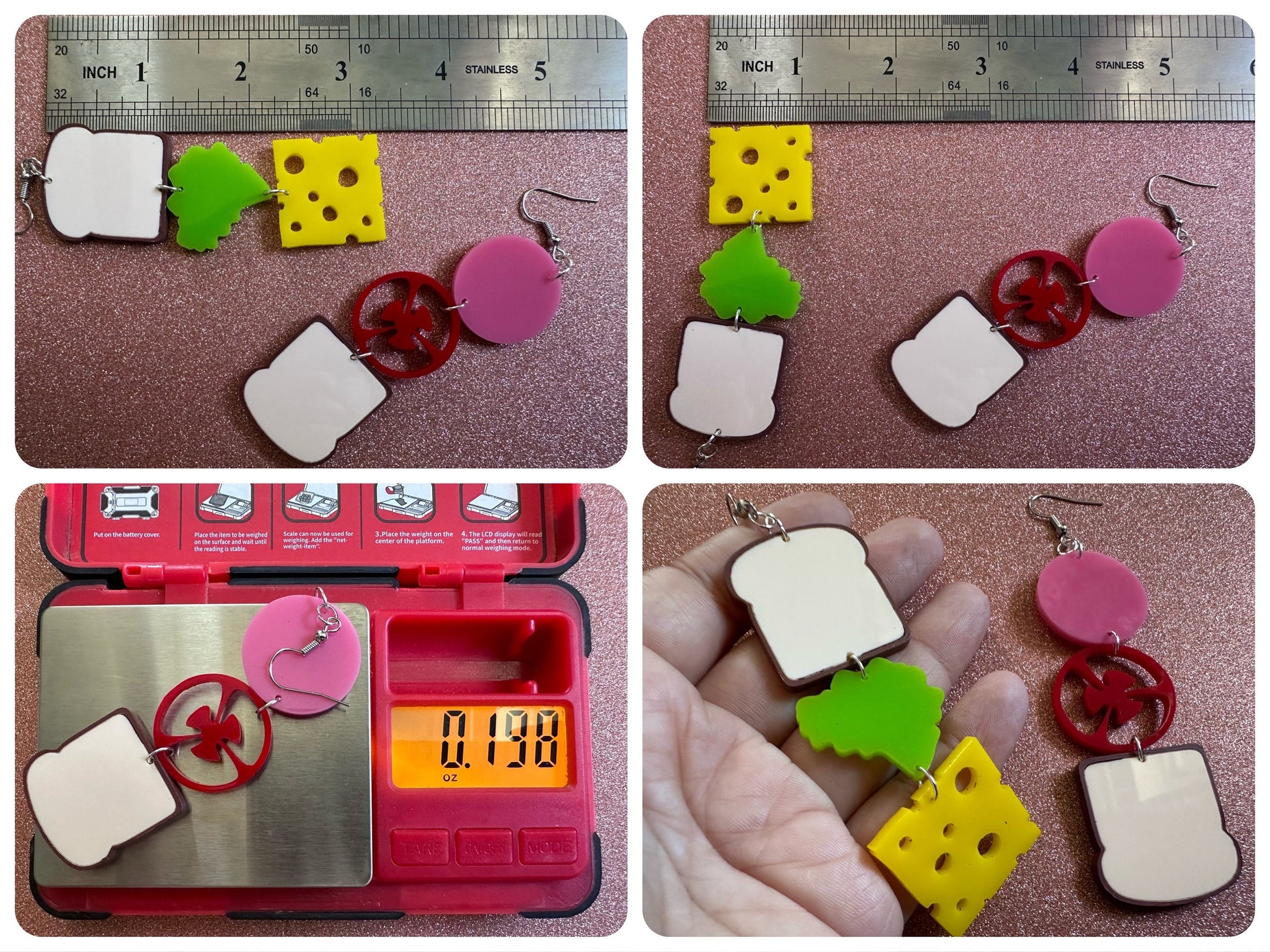 Deconstructed Sandwich Earrings: Laser Cut Acrylic Sammich, Food, Tomato, Cheese, Ham, Slices, Food Earrings, Best Gifts for Her/Him/Them