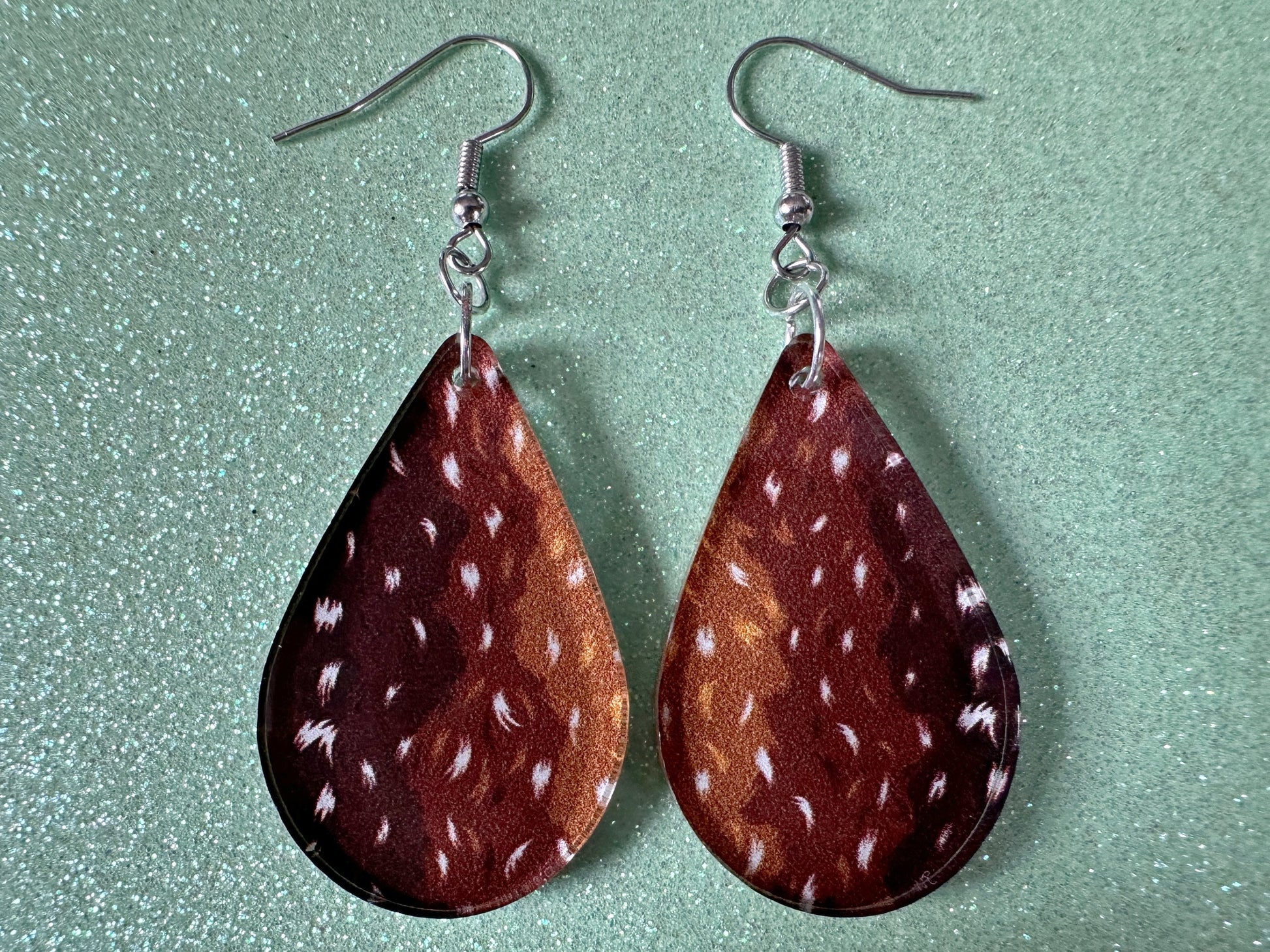 Deer Hide Earrings: Laser Cut Acrylic Hunting Earrings, Forest, Green Earrings, Hunt, Forest Animal, Deer Skin, Best Gifts for Her/Him/Them