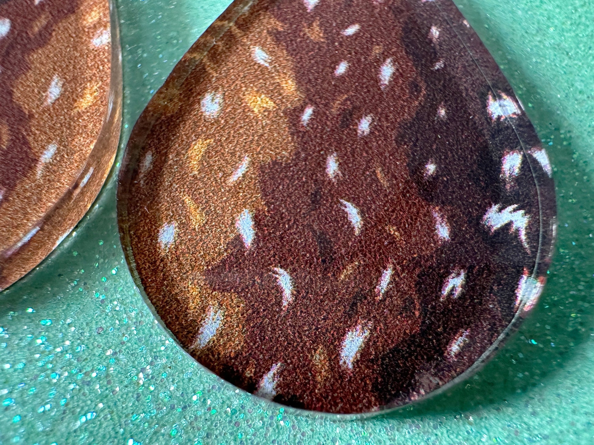 Deer Hide Earrings: Laser Cut Acrylic Hunting Earrings, Forest, Green Earrings, Hunt, Forest Animal, Deer Skin, Best Gifts for Her/Him/Them