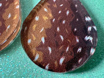 Deer Hide Earrings: Laser Cut Acrylic Hunting Earrings, Forest, Green Earrings, Hunt, Forest Animal, Deer Skin, Best Gifts for Her/Him/Them